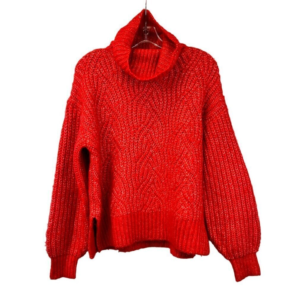 A New Day Womens Long Bishop Sleeve Cowl Neck Red Sweater Knit XS